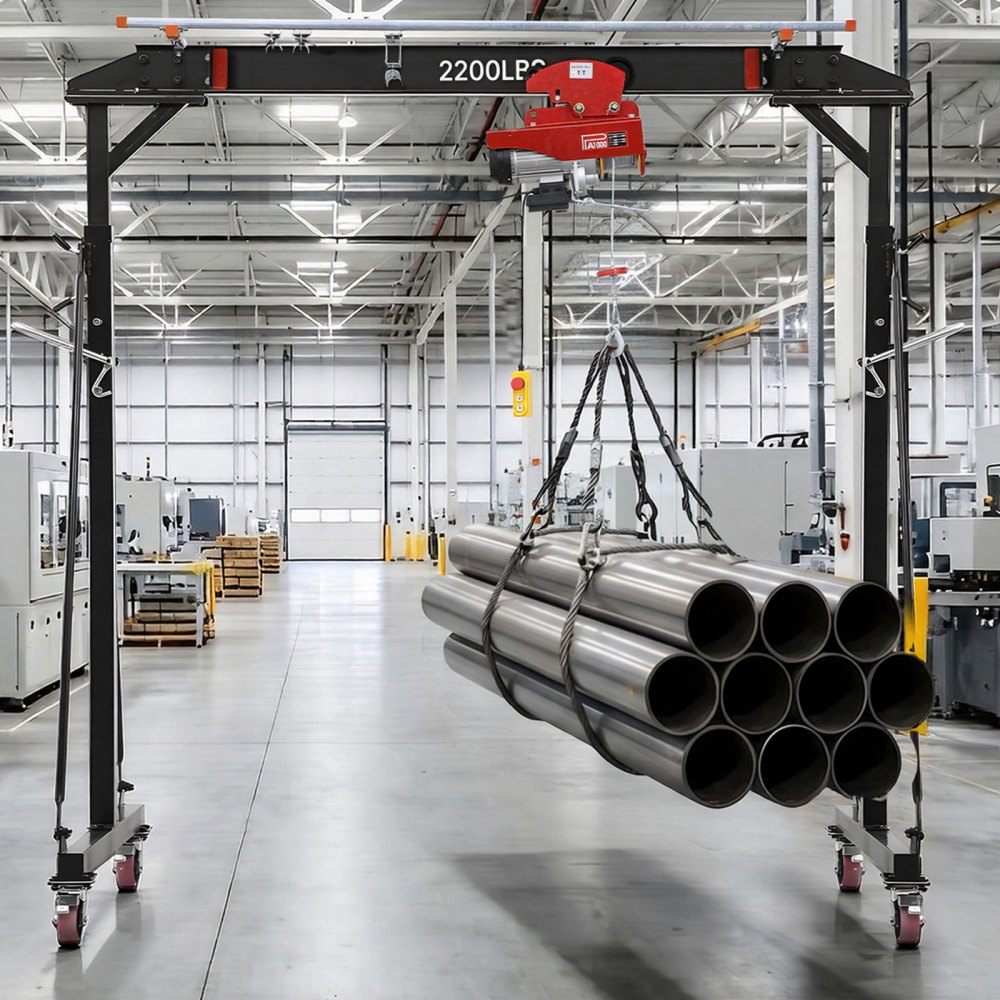 VEVOR mobiele portaalkraan met een hefvermogen van 997,9 kg, in hoogte verstelbare stalen laadkraan van 243-363 cm, werkplaatskraan met handtrolley, elektrische kettingtakel en 360° vergrendelbare zwenkwielen, lastkraan voor hijswerkzaamheden