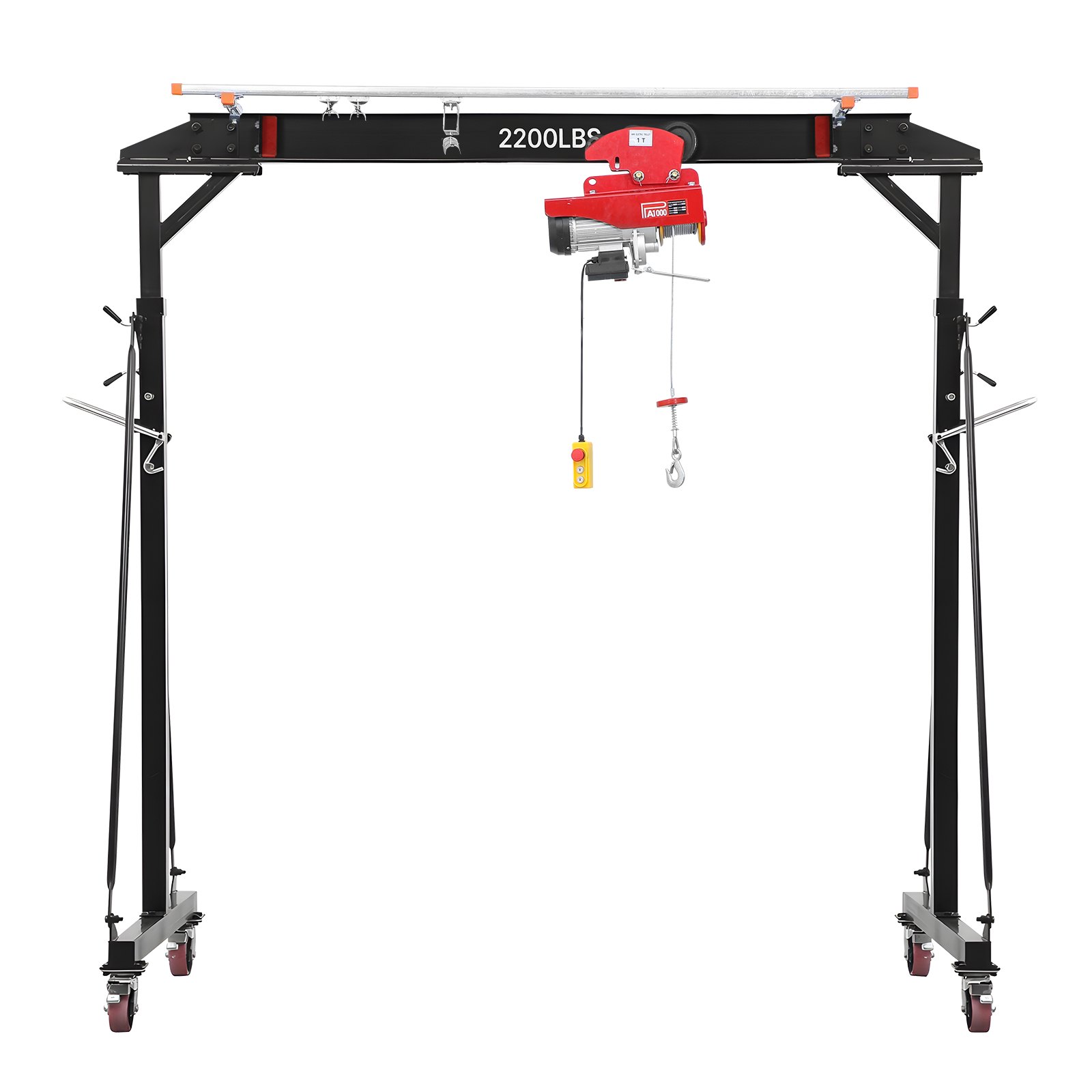 VEVOR mobiele portaalkraan met een hefvermogen van 997,9 kg, in hoogte verstelbare stalen laadkraan van 243-363 cm, werkplaatskraan met handtrolley, elektrische kettingtakel en 360° vergrendelbare zwenkwielen, lastkraan voor hijswerkzaamheden