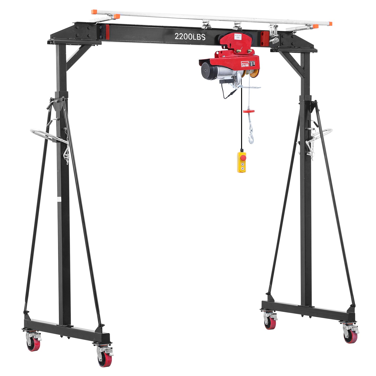 VEVOR mobiele portaalkraan met een hefvermogen van 997,9 kg, in hoogte verstelbare stalen laadkraan van 243-363 cm, werkplaatskraan met handtrolley, elektrische kettingtakel en 360° vergrendelbare zwenkwielen, lastkraan voor hijswerkzaamheden