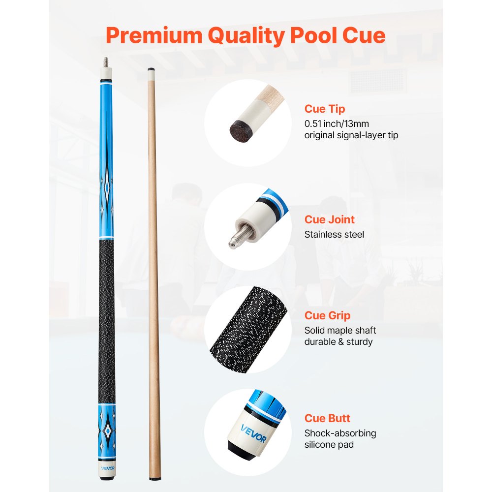 VEVOR Pool Cue, 4 Pieces Pool Stick, 58 inch Canadian Maple Wood Billiard Pools Stick with ABS Connection Ring, Cues Sticks for Professional Pool Table, Bar, Home, Office, 18 oz, 19 oz, 20 oz, 21 oz
