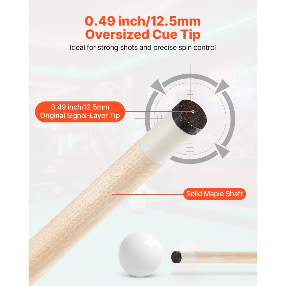 VEVOR Pool Cue, 4 Pieces Pool Stick, 58 inch Canadian Maple Wood Billiard Pools Stick with ABS Connection Ring, Cues Sticks for Professional Pool Table, Bar, Home, Office, 18 oz, 19 oz, 20 oz, 21 oz
