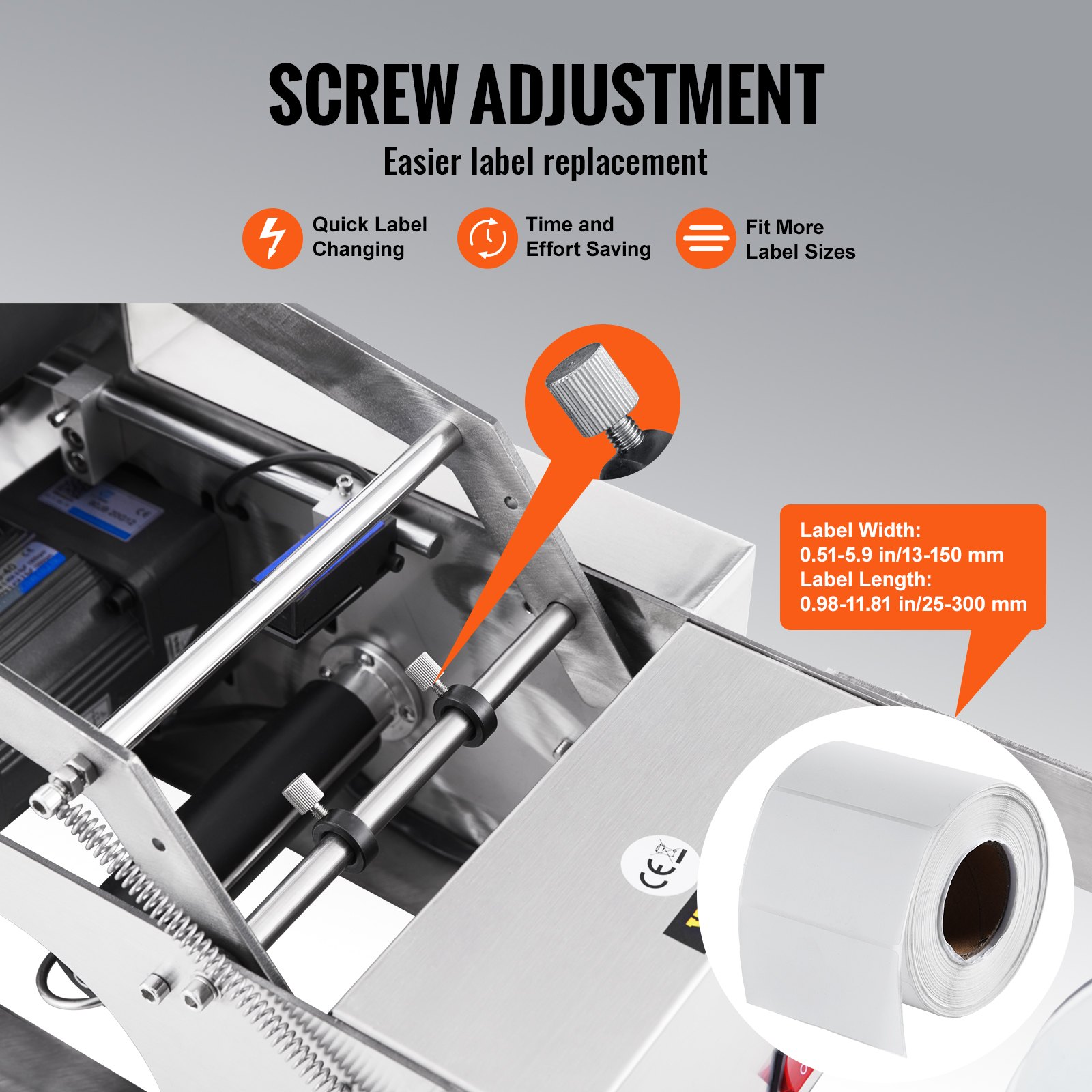 VEVOR Semi-Automatic Round Labeling Machine, 20-50pcs/min, Electric Bottle Label Applicator for Round Bottles, Round Bottle Labeler Suitable for Bottle Diameter 0.79-4.72 inches (with Pressing Bar)