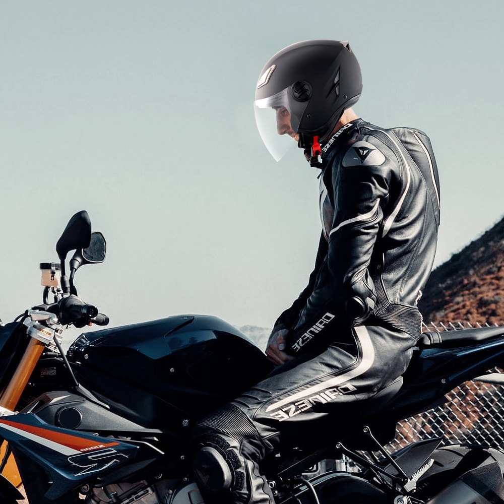 VEVOR Motorhelm Crosshelmen 3/4 Gezicht Maat L, ABS Helmen met Bluetooth-sleuf en verwisselbare lens, DOT-goedgekeurde comfortabele crosshelm, voor jongeren en volwassenen Zwart