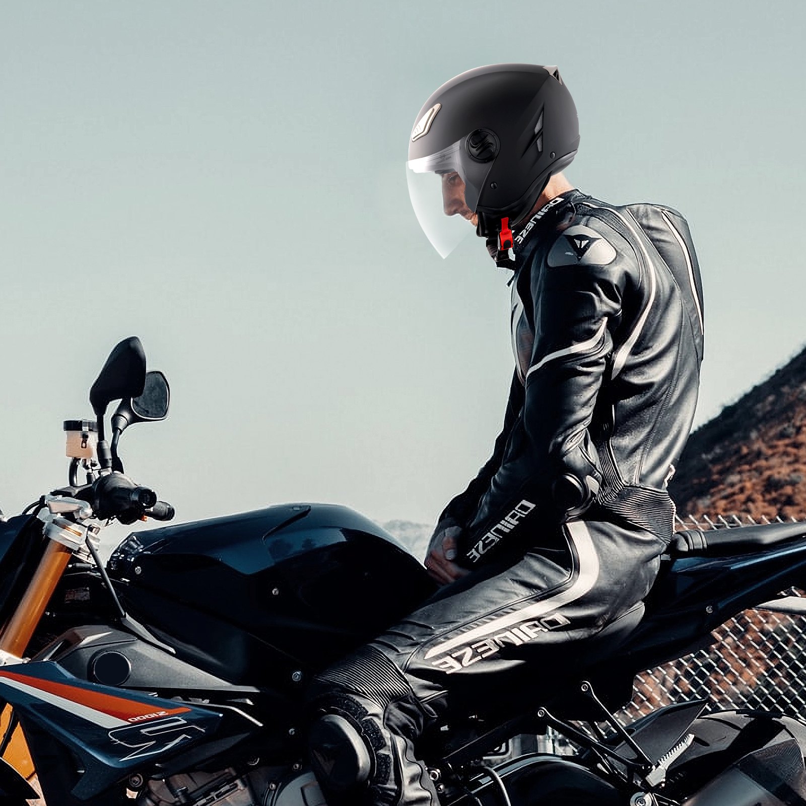 VEVOR Motorhelm Crosshelmen 3/4 Gezicht Maat L, ABS Helmen met Bluetooth-sleuf en verwisselbare lens, DOT-goedgekeurde comfortabele crosshelm, voor jongeren en volwassenen Zwart