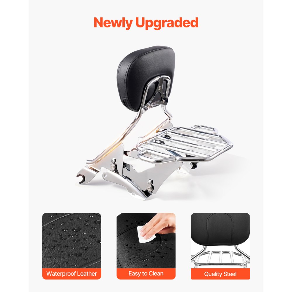 VEVOR Motorfiets Rugleuning Sissy Bar met Bagagerek Compatibel met Harley-Davidson Touring Modellen Street Glide Road Glide Road King, 40 cm (H) Afneembare Passagiersrugleuning voor Motorfietsen