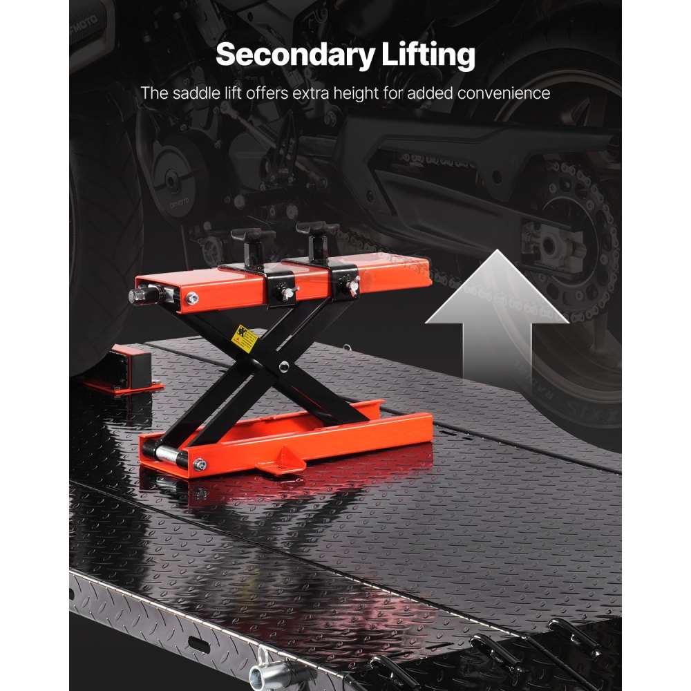 VEVOR Motorfietslift, Motorfietshefplatform, In hoogte verstelbare hefstandaard met afneembare werkbank, Pneumatisch voertuigreparatieplatform (draagvermogen 680 kg / Max. hefhoogte 940,2 mm) voor crossmotoren