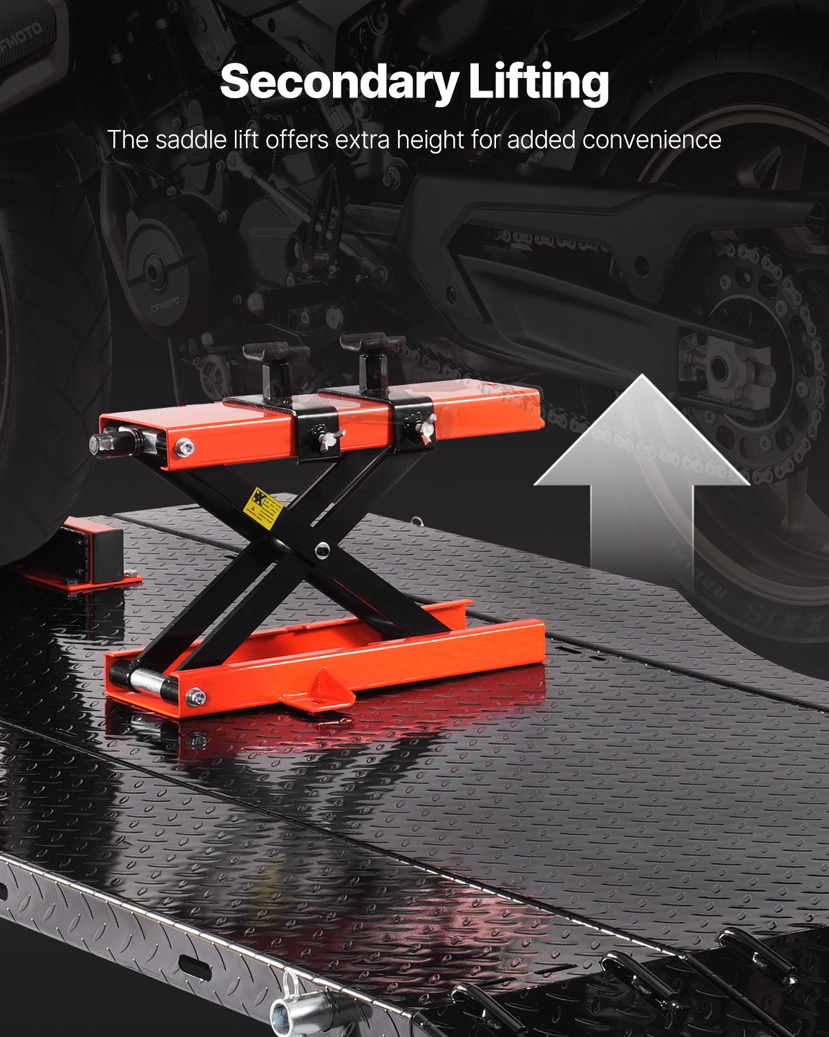 VEVOR Motorfietslift, Motorfietshefplatform, In hoogte verstelbare hefstandaard met afneembare werkbank, Pneumatisch voertuigreparatieplatform (draagvermogen 680 kg / Max. hefhoogte 940,2 mm) voor crossmotoren