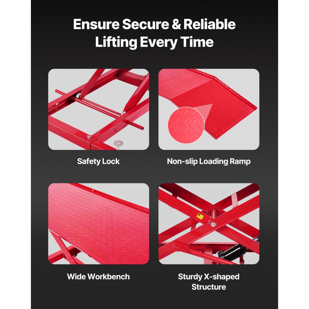 VEVOR Motorcycle Lift Table, 1000lbs Weight Capacity, 360° Flexible Moving Motorcycle Jack Stand, 8.6-31 in Height Range, Heavy Duty Bike Repair Stand with Security Lock for ATVs, Dirt Bike