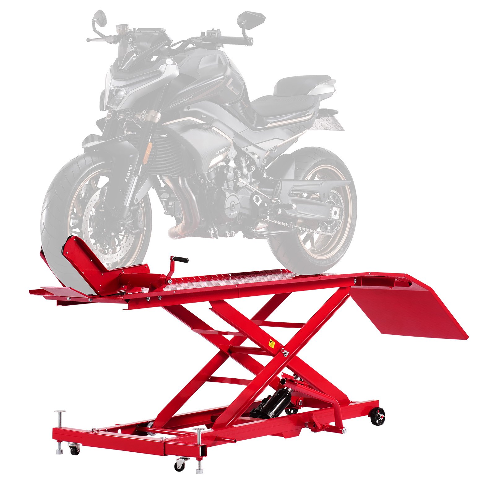 VEVOR Motorfietslift, Hydraulische motorfietslift (max. 787 mm hefhoogte), verrijdbaar liftplatform, fietsreparatiestandaard (draagvermogen 453,59 kg) met veiligheidsslot voor terreinwagens en crossmotoren