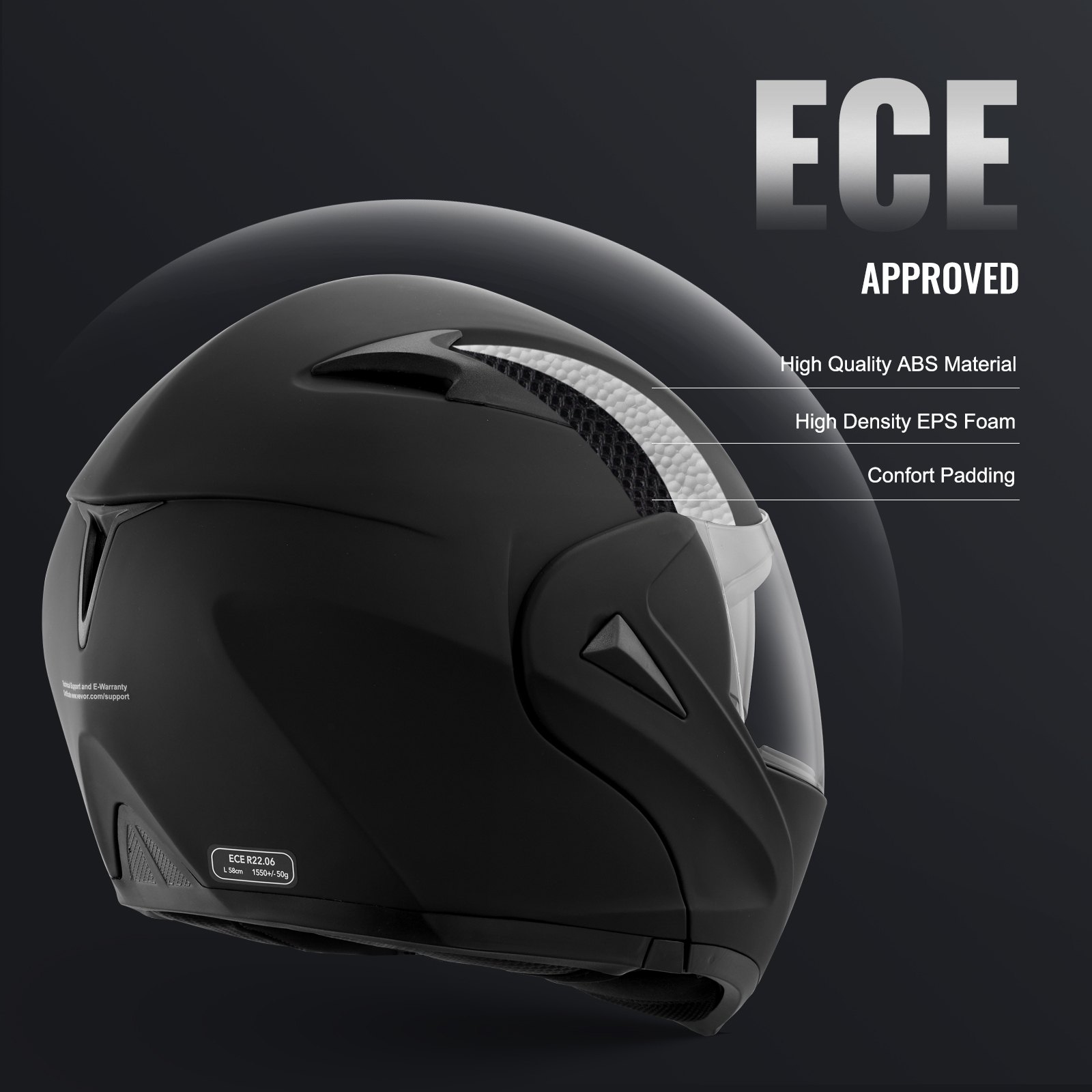 VEVOR Motorhelm zonder masker, helmmaat 59-60 cm, ABS-helmen met hoge dichtheid & Bluetooth-communicatie & verwisselbare lens, maat L, DOT-goedgekeurde comfortabele motorcrosshelm, voor jongeren en volwassenen