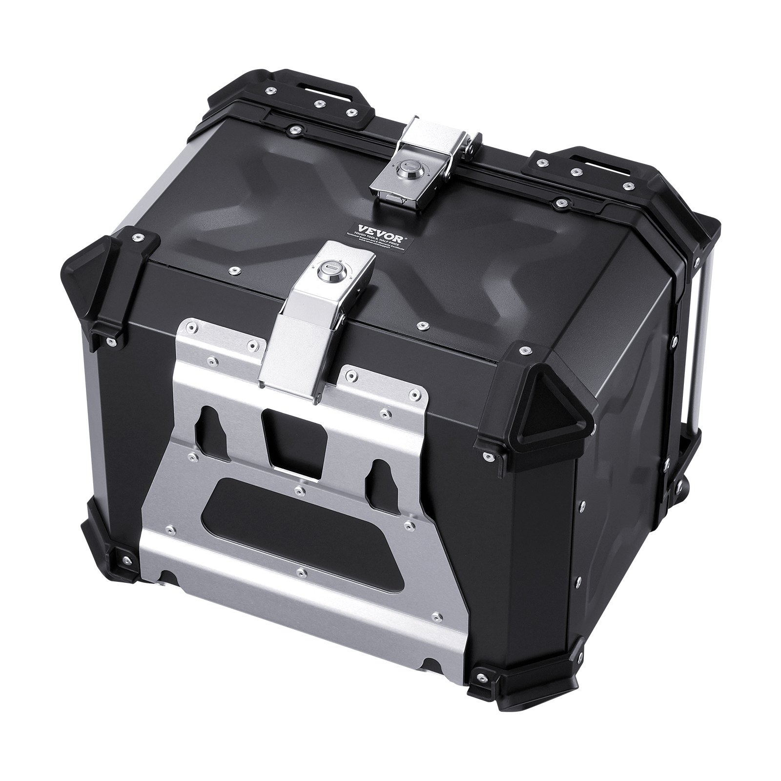 VEVOR Topkoffer voor motorfietsen, 45 liter achterkoffer van aluminiumlegering met lederen voering, afneembare topkoffer met slot en rugleuning, helmhoes (435 x 378 x 348 mm) zwart