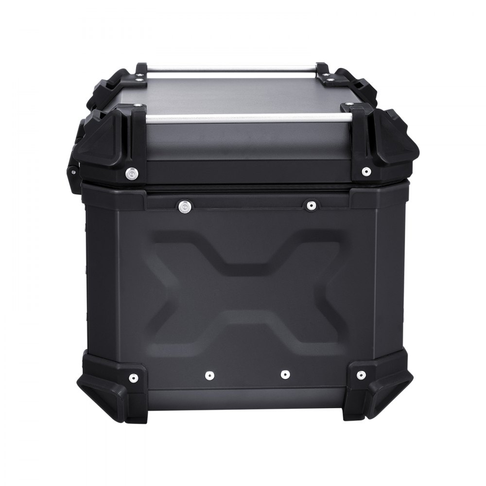 VEVOR Topkoffer voor motorfiets, 55 liter, achterkoffer van aluminiumlegering met lederen voering, afneembare topkoffer met slot en rugleuning, helmhoes (470 x 430 x 367 mm) zwart