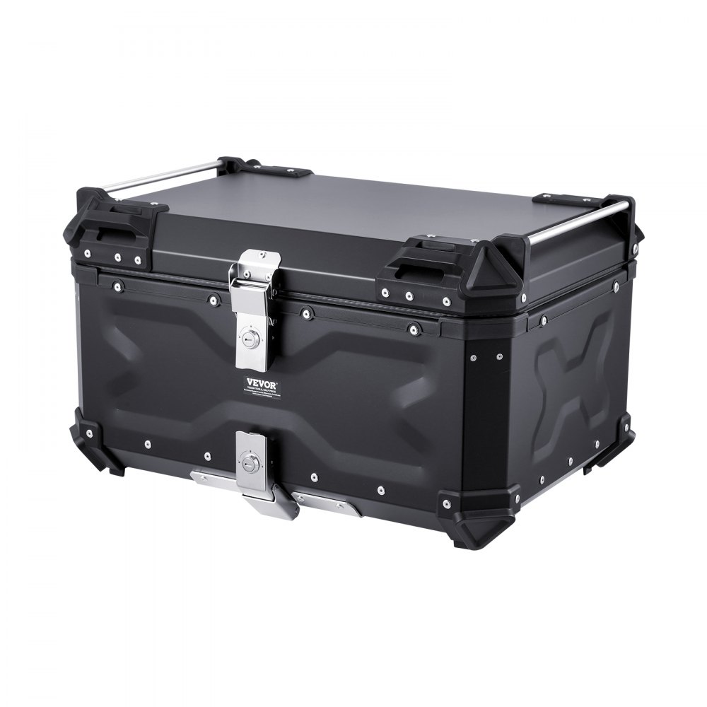 VEVOR Motorfiets Topkoffer, 65L Achterkoffer van Aluminiumlegering met Leren Voering, Afneembare Motorfiets Topkoffer met Slot & Rugkussen, Helmhoes (565 x 500 x 380 mm) Zwart