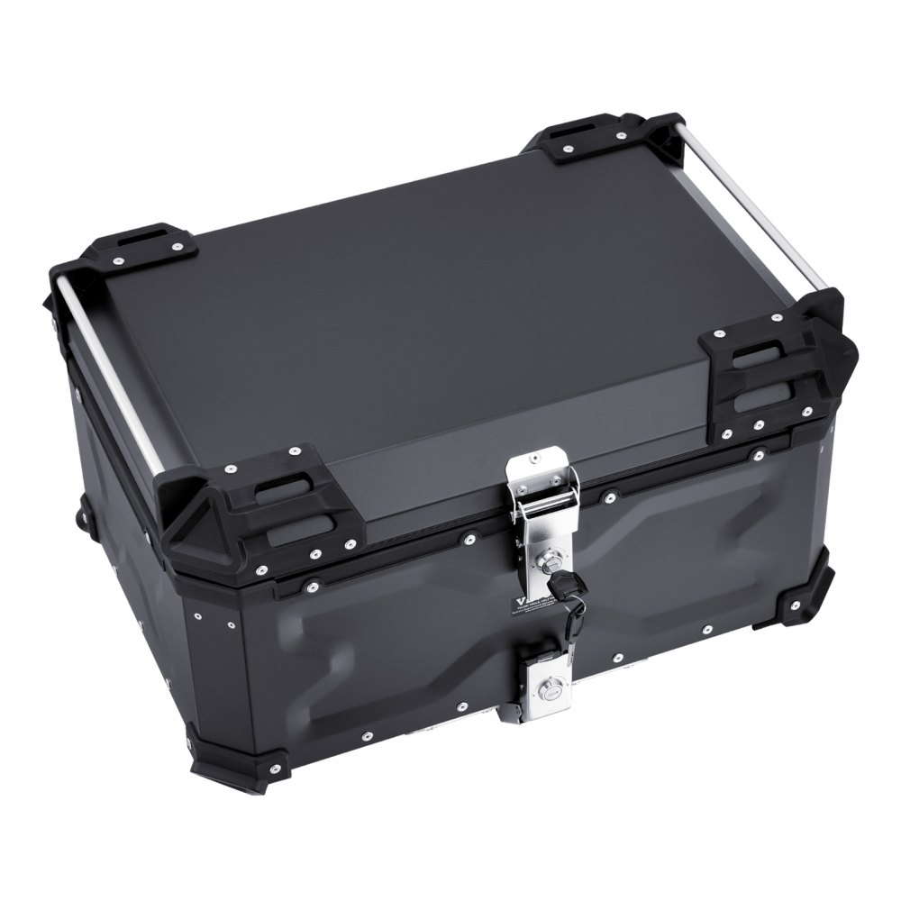 VEVOR Motorfiets Topkoffer, 65L Achterkoffer van Aluminiumlegering met Leren Voering, Afneembare Motorfiets Topkoffer met Slot & Rugkussen, Helmhoes (565 x 500 x 380 mm) Zwart