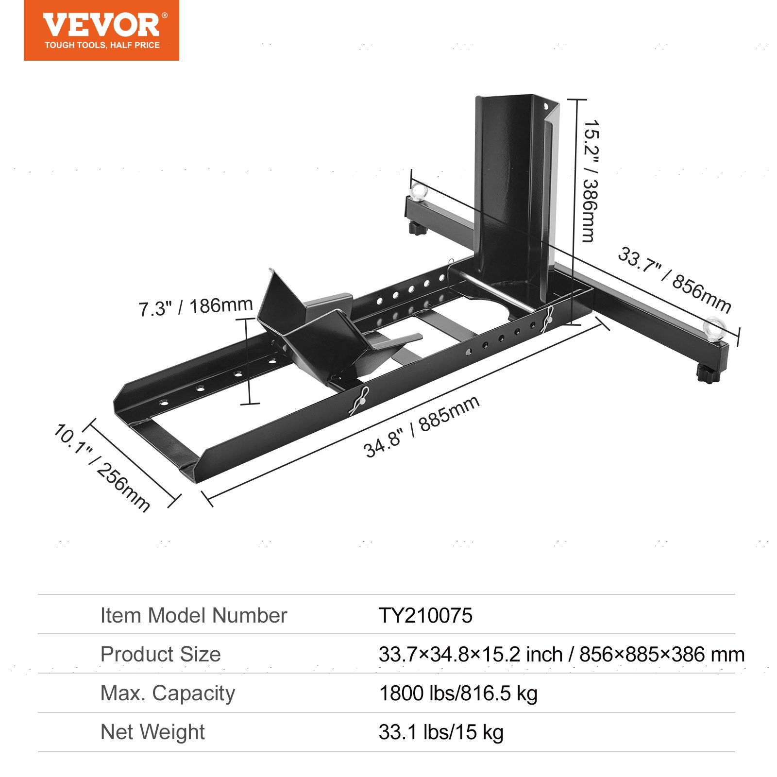 VEVOR Motorfiets Voorwielblok Motorfietsstandaard 381-558,8 mm Verstelbaar, Motorfiets Wielblokstandaard Laadvermogen 816,5 kg, Geschikt voor 76,2-203,2 mm Bandbreedte Voor Paddock Stand