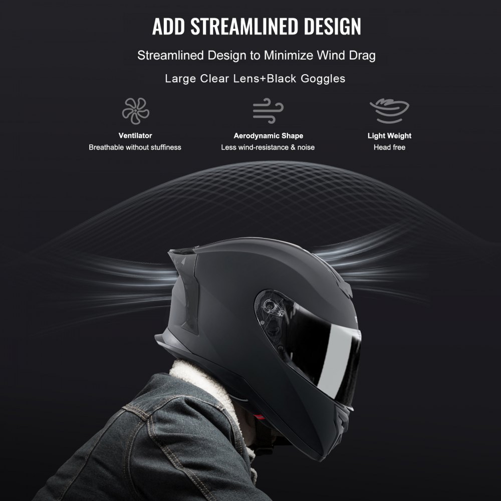 VEVOR Motorcycle Helmet, Full Face, Smart Street ABS & High Density Helmet with Bluetooth Slot & Interchangeable Lens, DOT Approved Comfortable Motocross Helmet, Fit for Youth & Adults