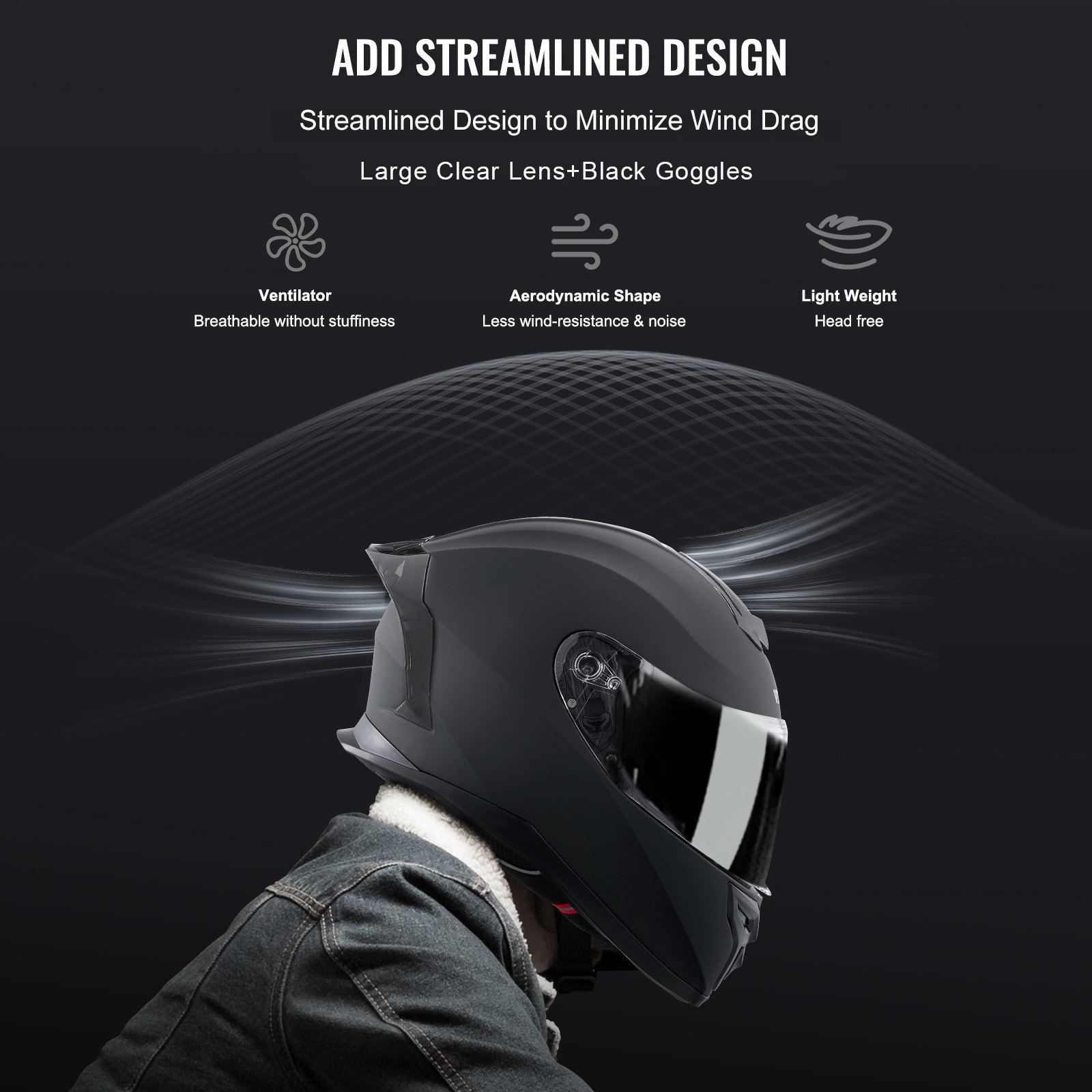 VEVOR Motorhelm Motocrosshelmen Integraalhelm Maat S, ABS Helmen met Bluetooth-aansluiting en verwisselbare lens, DOT-goedgekeurde comfortabele motorcrosshelm, voor jongeren en volwassenen Zwart