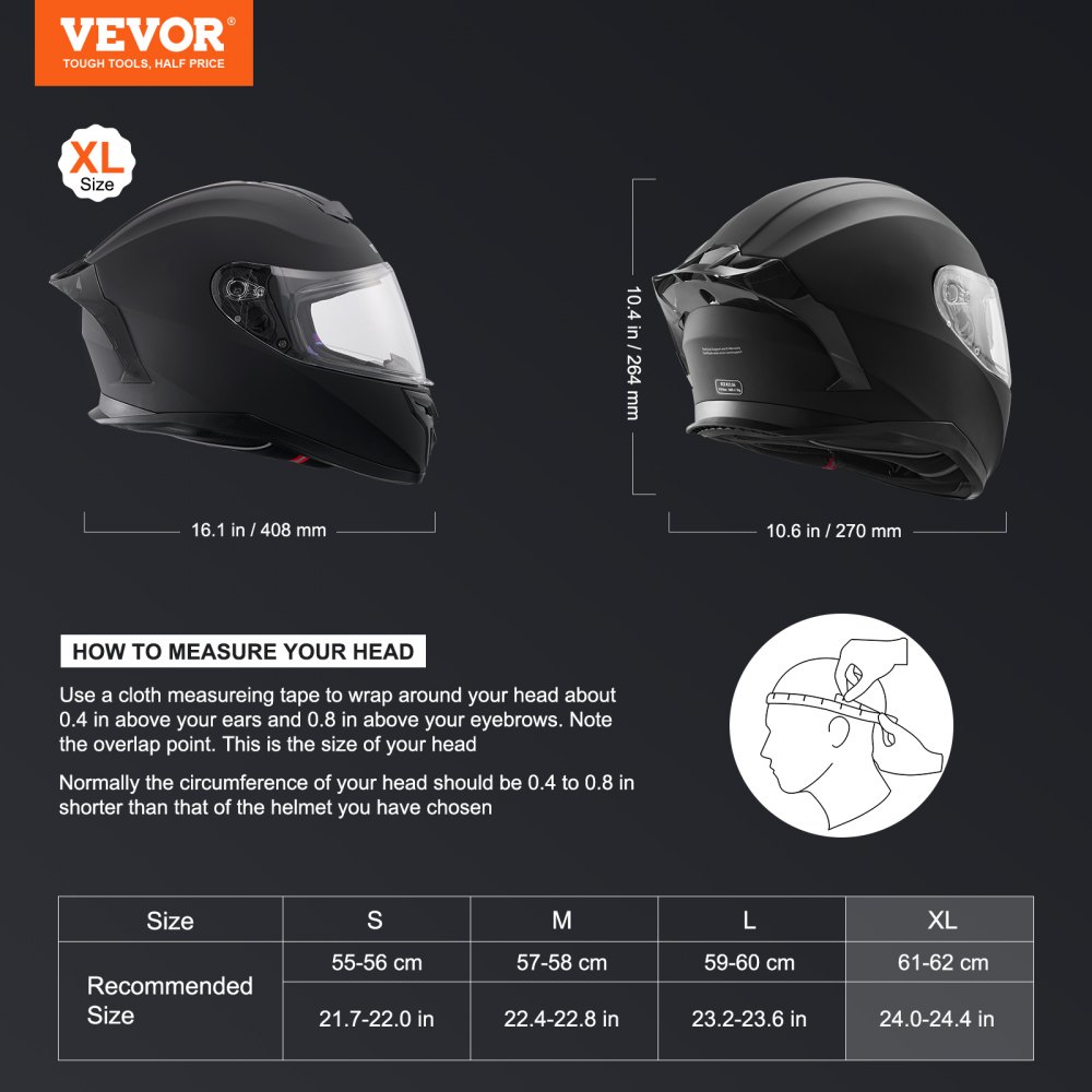 VEVOR Motorhelm Motocrosshelmen Integraalhelm Maat XL, ABS Helmen met Bluetooth-aansluiting en verwisselbare lens, DOT-goedgekeurde comfortabele motorcrosshelm, voor jongeren en volwassenen Zwart