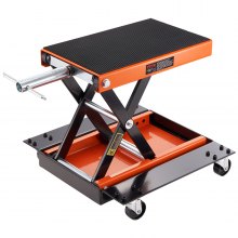 VEVOR Motorcycle Lift, 500 kg Motorcycle Lift ATV Scissor Lift Jack with Dolly & Hand Crank, Center Hoist Crank Stand with Wide Deck & Tool Tray for Street Bikes, Cruiser Bikes, Touring Motorcycles