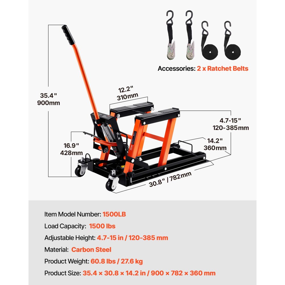 VEVOR hydraulische motorlift, 700 kg draagvermogen, motorlift, motorplatform, motorstandaard, verstelbaar 120-385 mm, motorlift, motorstandaard voor garage en buitengebruik