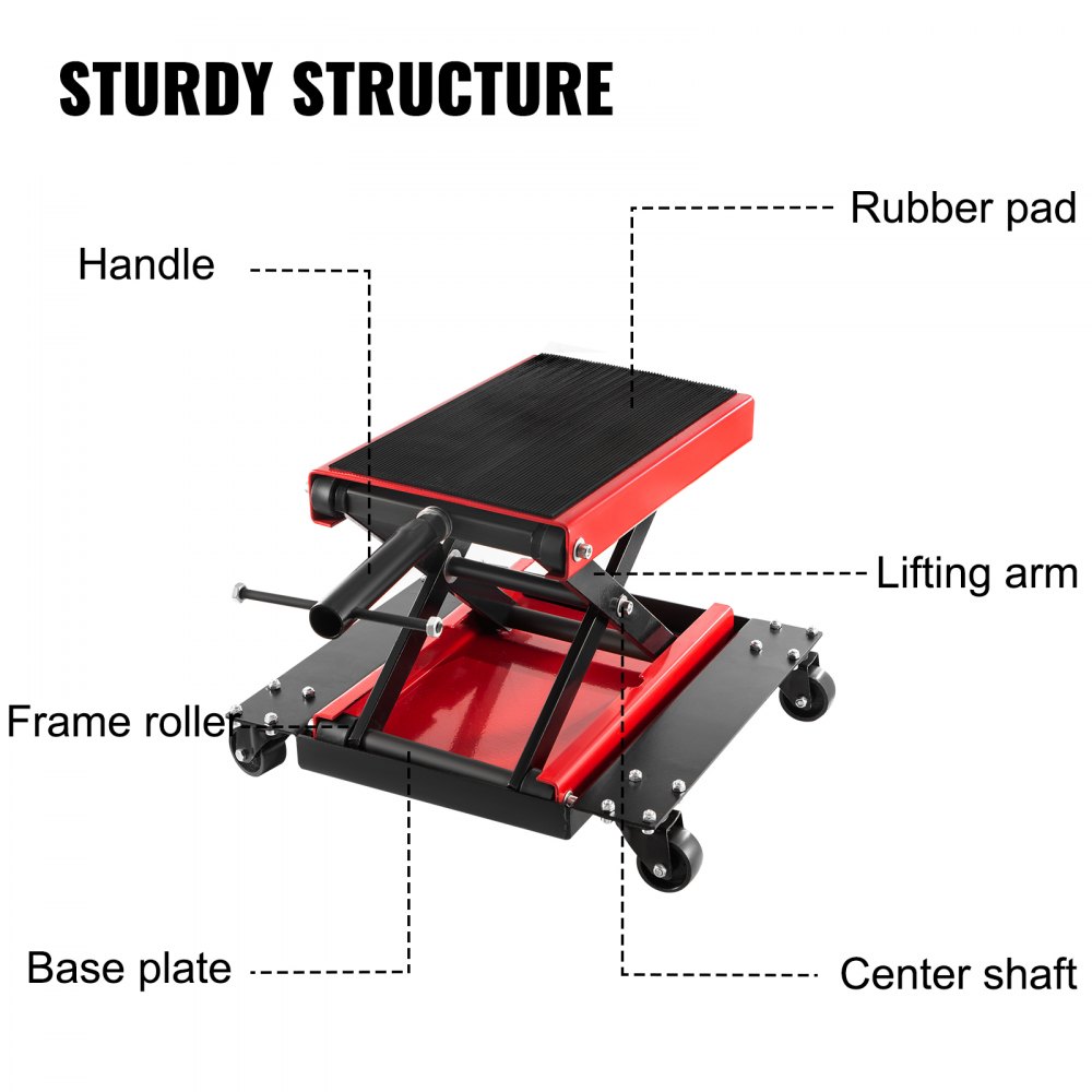 Vevor Motorfiets Krik, Motorcycle Scissor Jack, 1100 Pond 190 - 330 Mm Rood