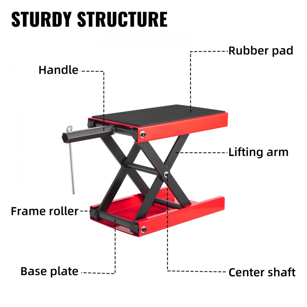 Vevor Motorfiets Schaarkrik, Motorcycle Scissor Jack, 1100 Pond, Stand Rood