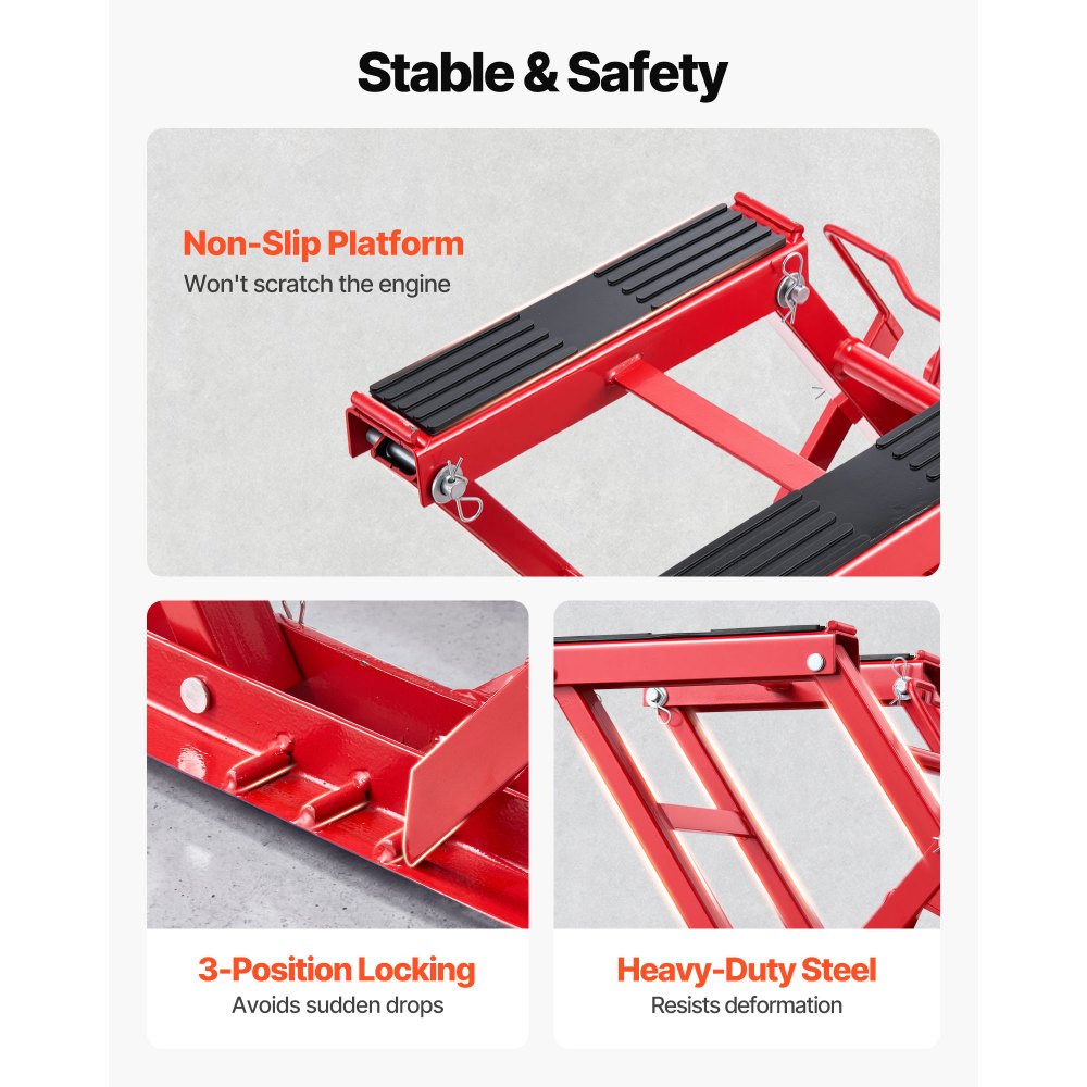 VEVOR hydraulische motorlift, tot 680 kg, in hoogte verstelbaar 115–385 mm, hefplatform met 4 wielen en voetbediening, ideaal voor ATV's, crossmotoren en straatmotoren, rood