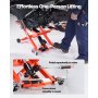VEVOR hydraulische motorlift, hefvermogen 499 kg, motorliftplatform met 6 wielen, in hoogte verstelbaar van 120–385 mm, hydraulische lift, voetbediende montagestandaard voor crossmotoren, ATV's, cruisers en motorfietsen, oranje