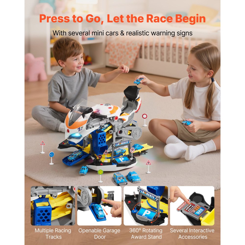 VEVOR Motorcycle Engine Toy, 25 Pieces, Motorcycle Mechanic Toy with Removable Parts, Lights & Sounds, Simulated Riding & Track Racing, Kids Mechanic Workshop Set for Toddler 3 Years and Up, Yellow