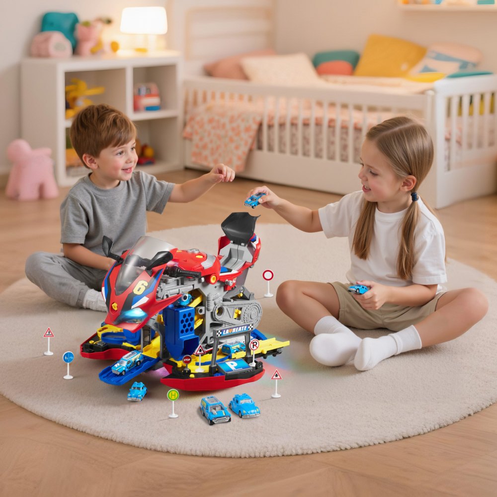 VEVOR Motorcycle Engine Toy, 25 Pieces, Motorcycle Mechanic Toy with Removable Parts, Lights & Sounds, Simulated Riding & Track Racing, Kids Mechanic Workshop Set for Toddler 3 Years and Up, Red