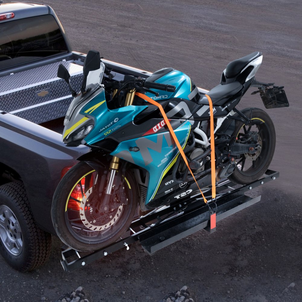 VEVOR Motordrager Motordrager Trekhaak Fietsendrager Achterklep met laadbrug 272kg Loadba, Dirt Bike Trailer Transporter met spanbanden voor zware motorfietsen, off-road motorfietsen