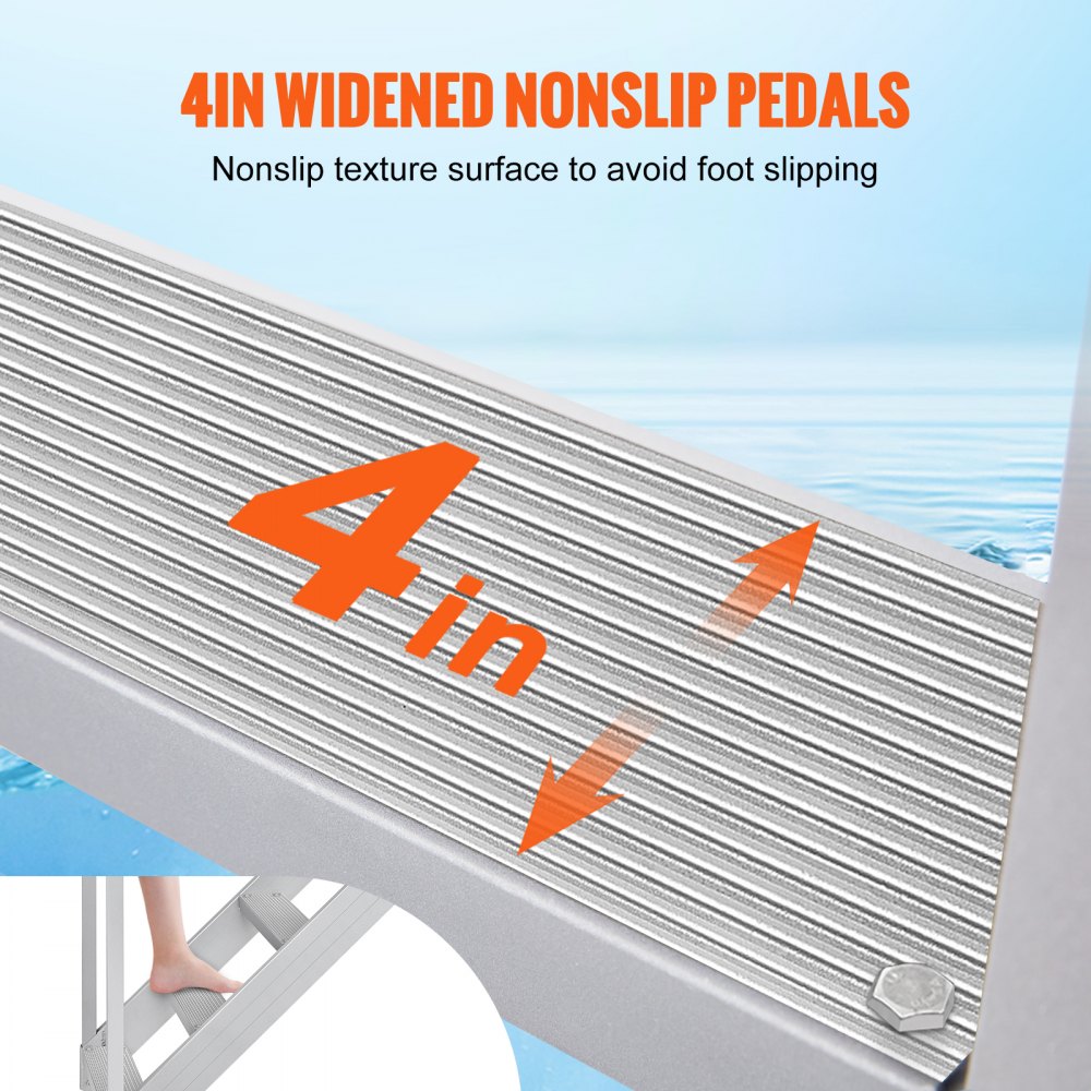 VEVOR 4-traps zwemtrap met twee leuningen, bootladder 800x1850x1750mm, zwembadladder van aluminiumlegering, trapladder, draagvermogen 250kg, pedalen 55x10cm, ideaal voor havens, boten, zwembaden