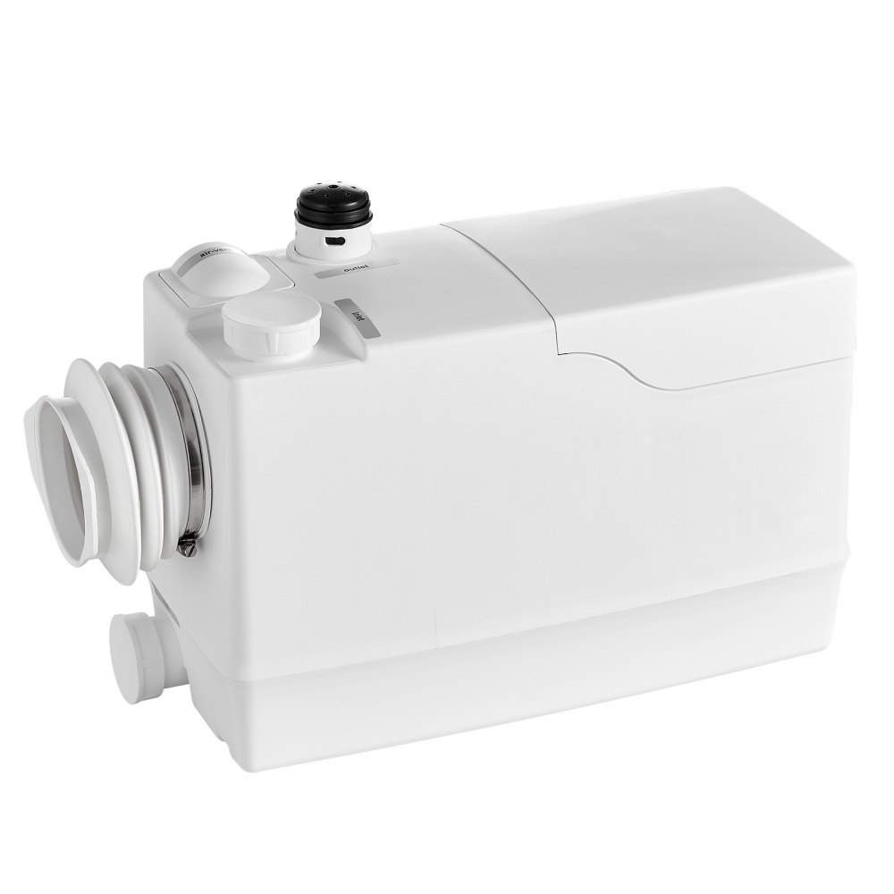 VEVOR rioolwaterpompstation 800 W 12000 l/u 10 m opvoerhoogte met 4 inlaten, wit. Geschikt voor kelders, toiletten, wastafels, wasruimtes en keukens. Zacker-pomp met zij-inlaten.