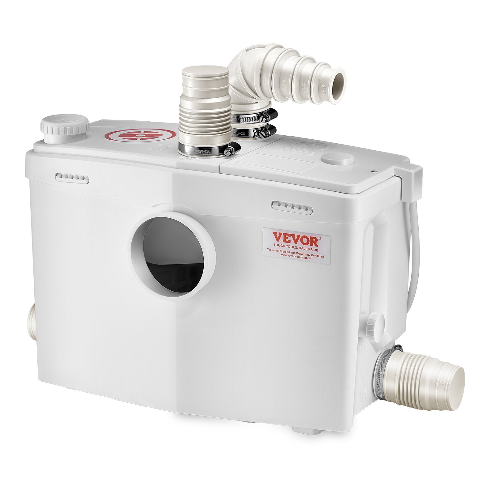 VEVOR Macerator Pump, 1200W, 48 GPM Flow, 33 ft/10 m Head, Macerator Sewerage Toilet Pump with 4 Water Inlets, Waste Water Disposal Upflush Machine for Toilet, Basement, Shower, Sink, Laundry, Bathtub