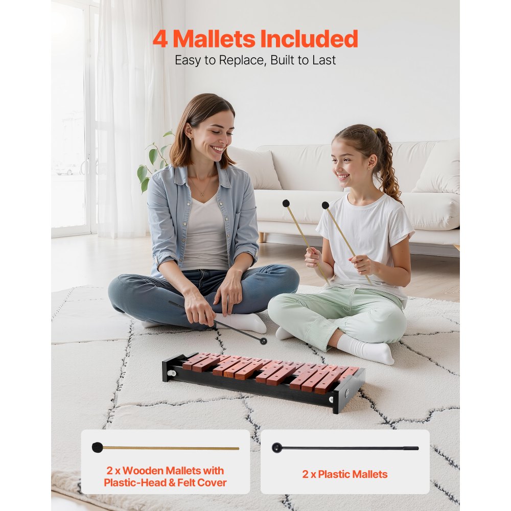 VEVOR Glockenspiel, 25 noten, professioneel houten xylofoon-percussie-instrument met 4 stokken, 1200D Oxford draagtas, ideaal voor het leren, oefenen en uitvoeren van popliedjes.