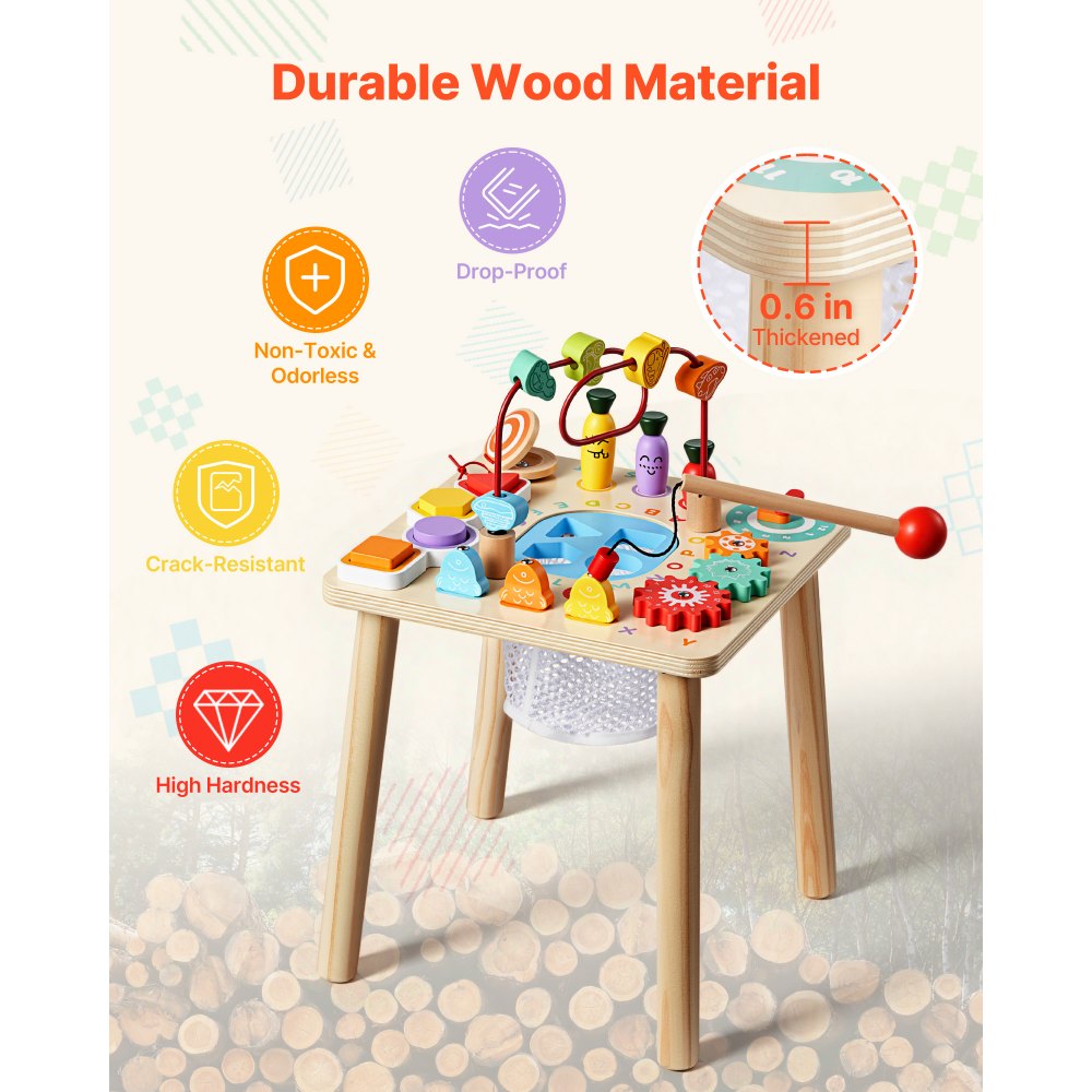 VEVOR Montessori Activity Table for Toddler 1-3 Years Old, 8 in 1 Wooden Learn Activity Desk, Baby Play Table for Boys & Girls Aged 6+ Months, Great Birthday, Christmas, Children's Day Present