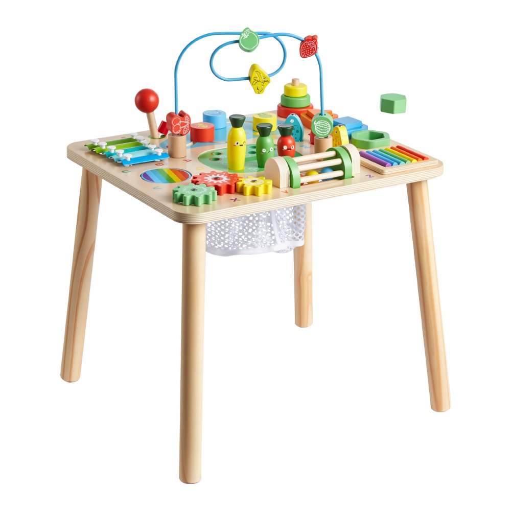 VEVOR Houten Activiteitentafel, Montessori Speelgoed, 13-in-1 Leertafel, Speeltafel en Activiteitentafel voor Kinderen vanaf 6 maanden, Ideaal Cadeau voor Verjaardagen, Kerstmis of Kinderdag, 6-36 maanden