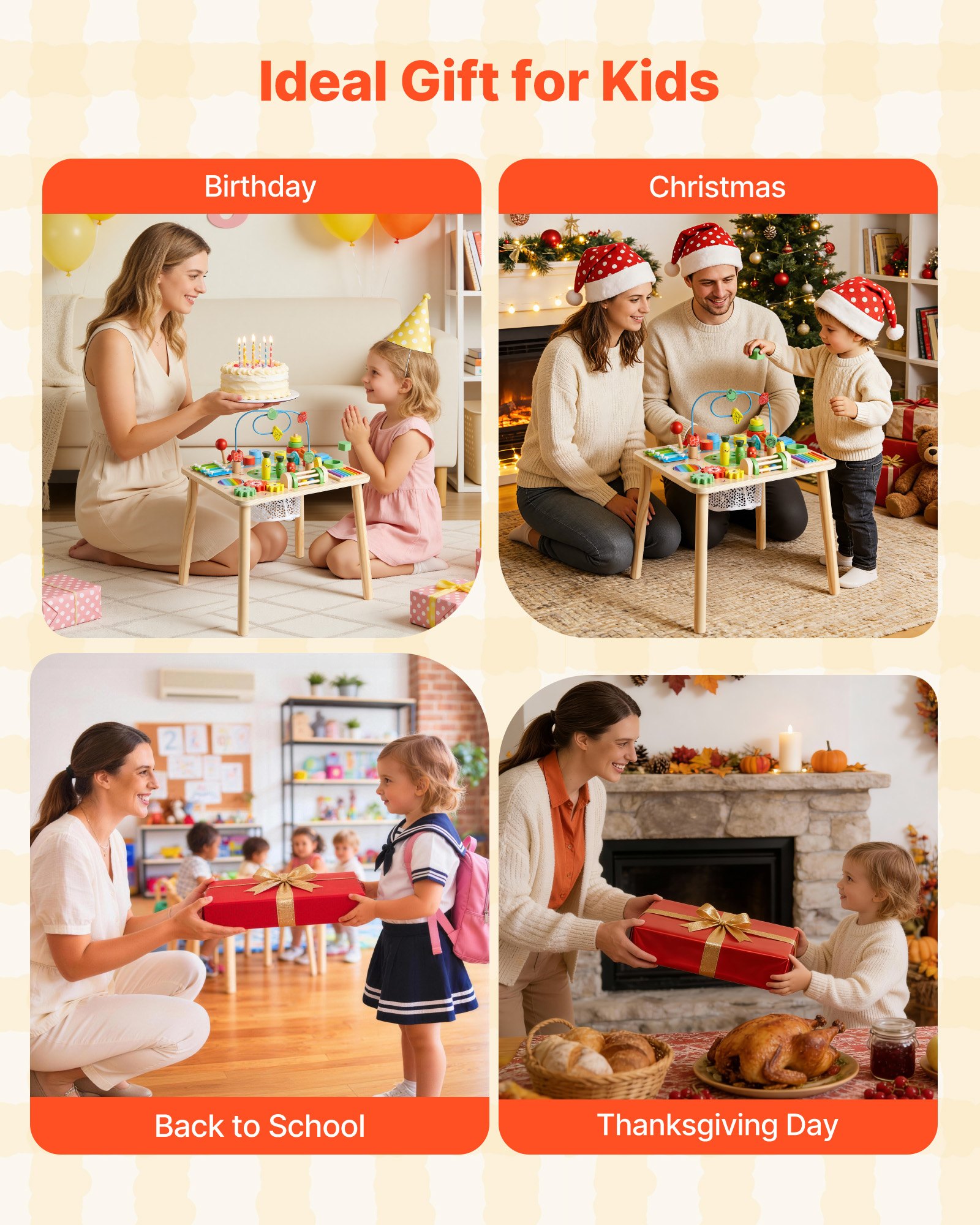 VEVOR Houten Activiteitentafel, Montessori Speelgoed, 13-in-1 Leertafel, Speeltafel en Activiteitentafel voor Kinderen vanaf 6 maanden, Ideaal Cadeau voor Verjaardagen, Kerstmis of Kinderdag, 6-36 maanden