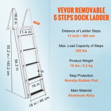 VEVOR zwemtrap bootladder afneembaar 5 treden 159kg draagvermogen 610x455x1825mm