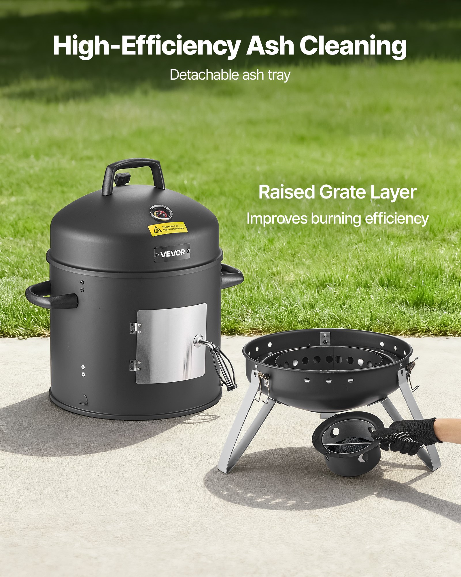 VEVOR Smoker Barrel, 40 cm verticale houtskoolgrill, gecoat stalen grill met 2 grillroosters, thermometer, ventilatieopeningen en uitneembare aslade, BBQ-smoker voor barbecuefeestjes