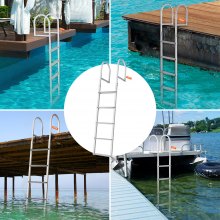 VEVOR Dockladder 5 verwijderbare treden, 227 kg laadvermogen Aluminium pontonbootladder met 8 cm brede trede en antislip rubberen mat voor het aan boord gaan van schepen/meren/zwembaden/zeeën