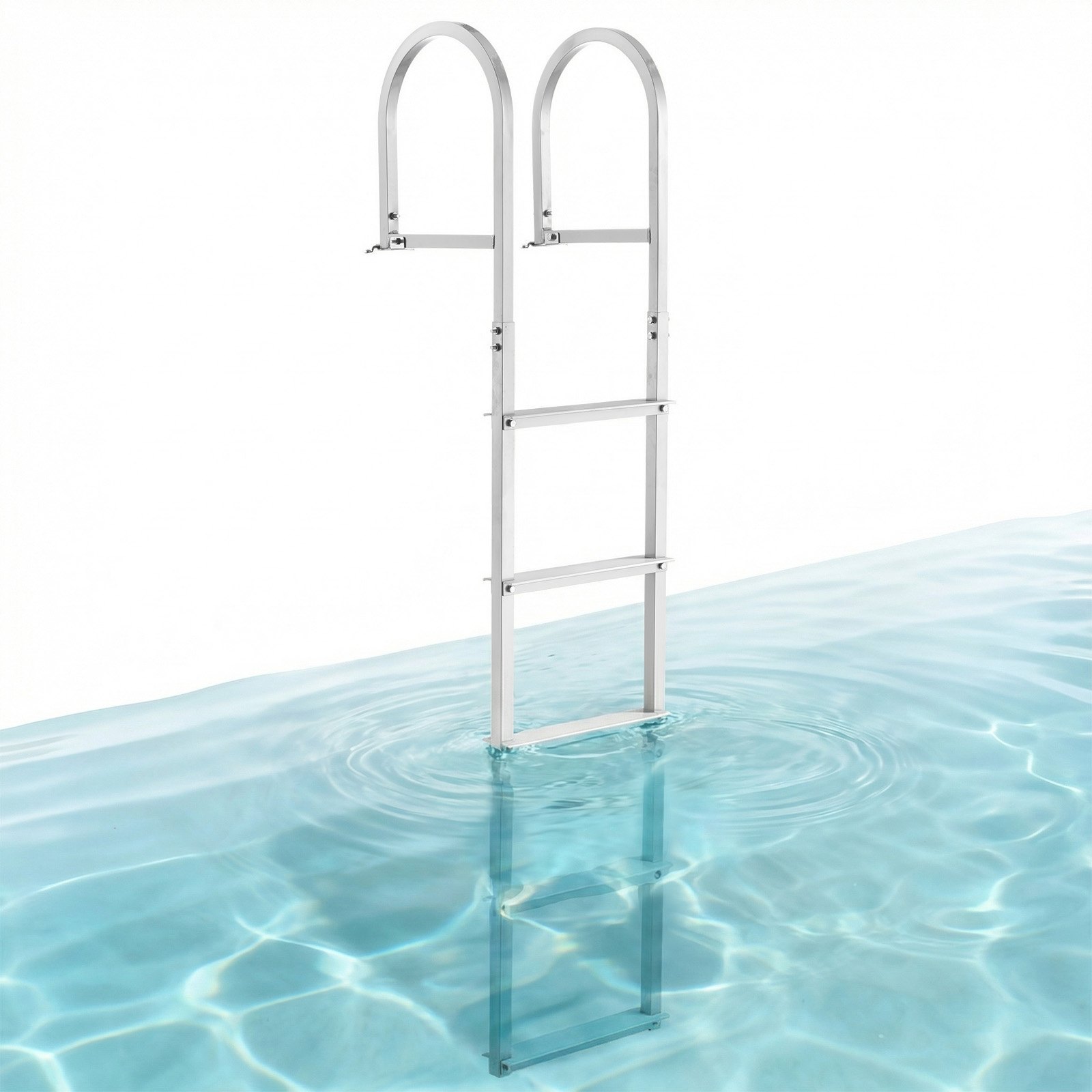 VEVOR Dock Ladder 5 afneembare treden, draagvermogen 227 kg, aluminiumlegering pontonbootladder met 8 cm brede treden en antislip rubberen mat, voor het betreden van schepen/meren/zwembaden/oceanen