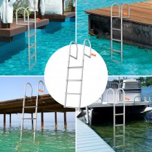 VEVOR Dockladder 4 verwijderbare treden 227kg Laadvermogen Aluminium ponton bootladder met 8cm brede trede en antislip rubberen mat voor het aan boord gaan van schepen/meren/zwembaden/oceanen