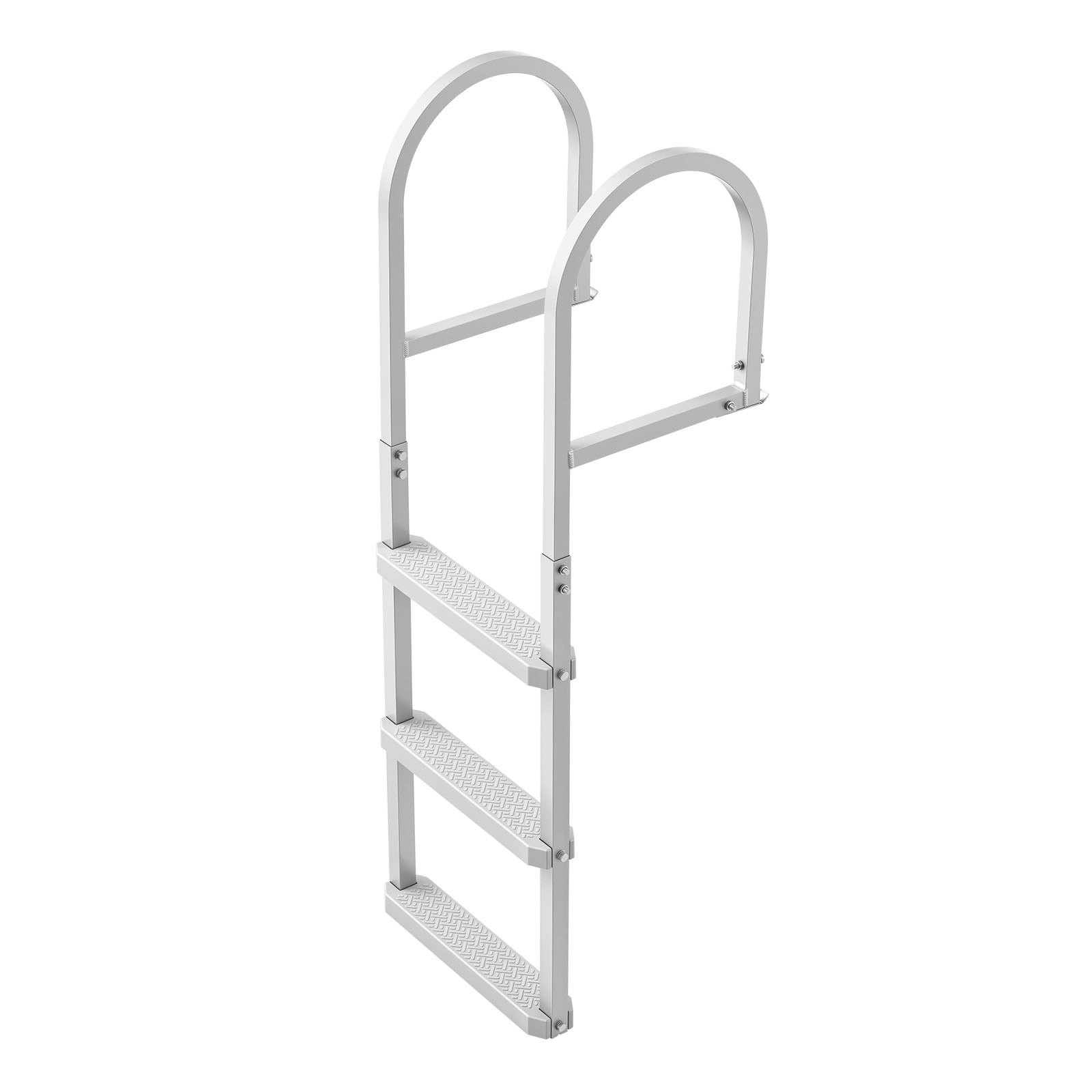 VEVOR Afneembare aanlegsteigerladder, bootladder met 3 antislip treden, brede pedalen en leuning, draagvermogen 227 kg, aluminiumlegering zwembadladder, toegangsladder voor steigers, zwembaden, meren en boten, zilverkleurig