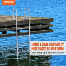 VEVOR opvouwbare dokladder 5 treden 159 kg draagvermogen pontonbootladder van aluminiumlegering met ca. 5 cm brede trede en antislip rubberen mat voor schip/meer/zwembad/marine