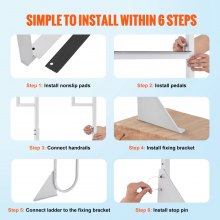 VEVOR opvouwbare dokladder 5 treden 159 kg draagvermogen pontonbootladder van aluminiumlegering met ca. 5 cm brede trede en antislip rubberen mat voor schip/meer/zwembad/marine