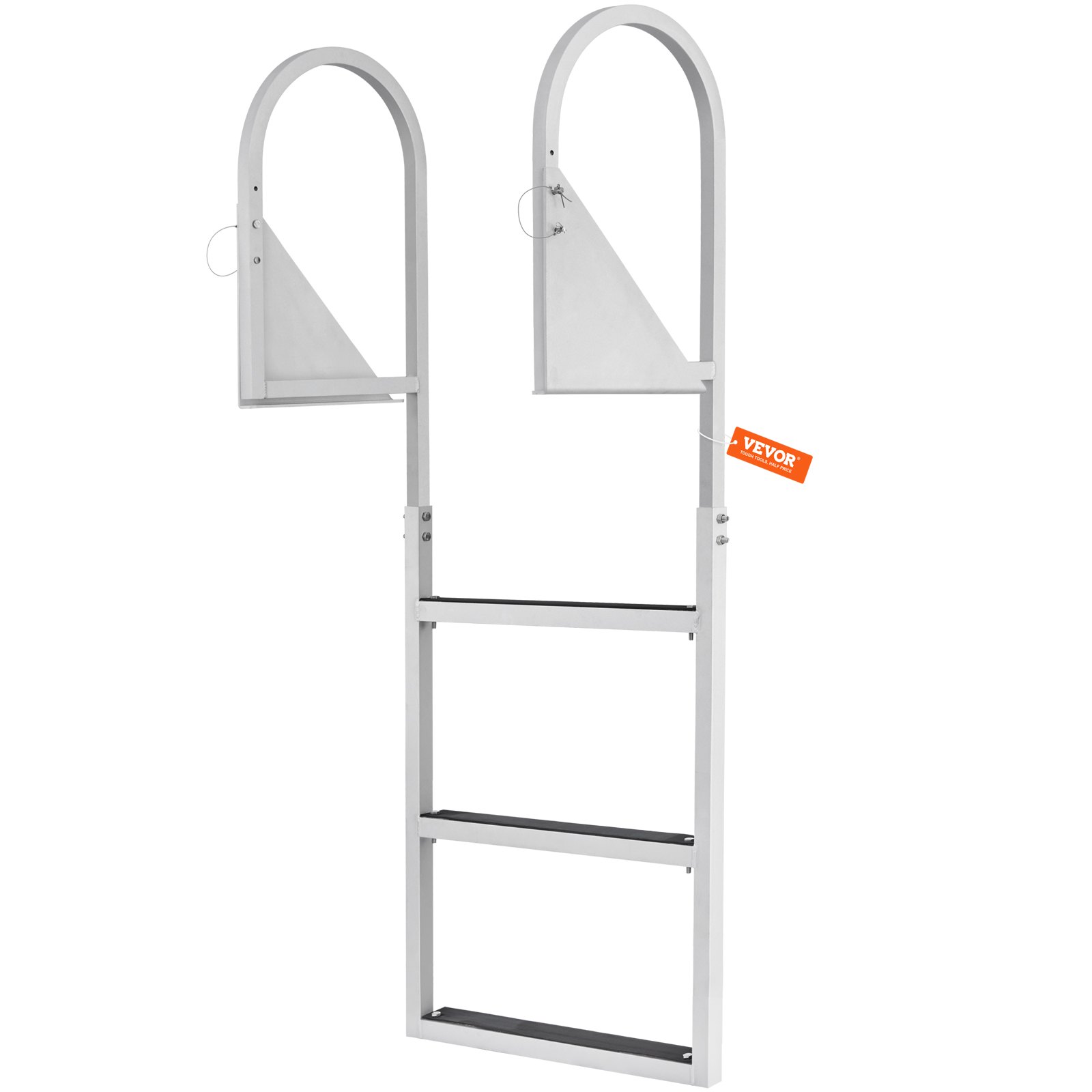 VEVOR Dockladder Opklapbaar 3 treden, 159 kg laadvermogen Aluminium pontonbootladder met 5 cm brede trede en antislip rubberen mat Eenvoudig te installeren voor schip/meer/zwembad