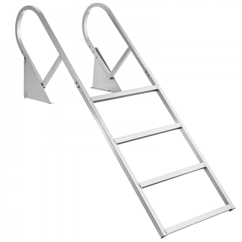 VEVOR Opvouwbare aanlegsteigerladder, bootladder met 4 antislip treden, brede pedalen en leuning, zwembadladder met een draagvermogen van 159 kg, gemaakt van aluminiumlegering, toegangsladder voor steigers, zwembaden, meren en boten, zilverkleurig
