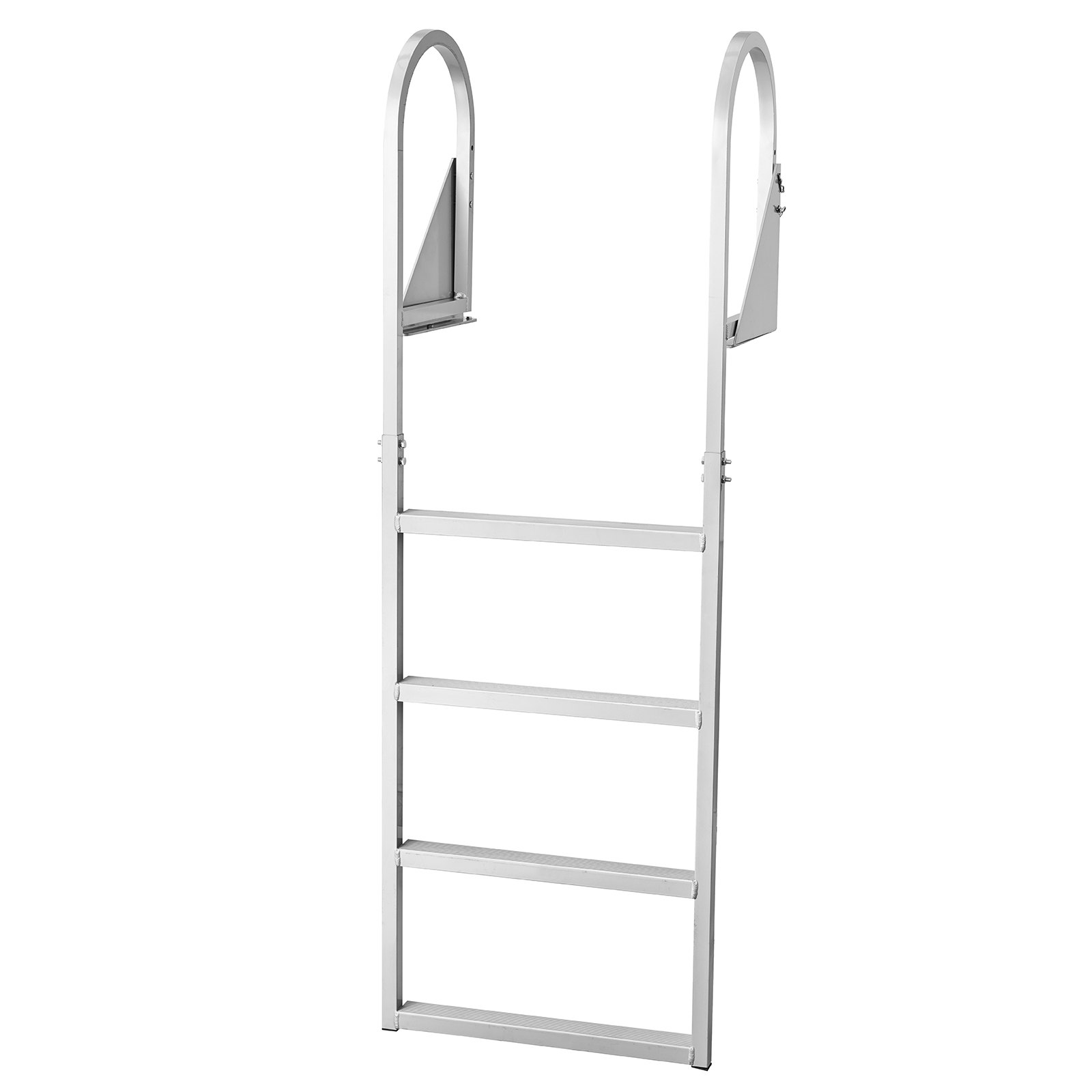 VEVOR Opvouwbare aanlegsteigerladder, bootladder met 4 antislip treden, brede pedalen en leuning, zwembadladder met een draagvermogen van 159 kg, gemaakt van aluminiumlegering, toegangsladder voor steigers, zwembaden, meren en boten, zilverkleurig
