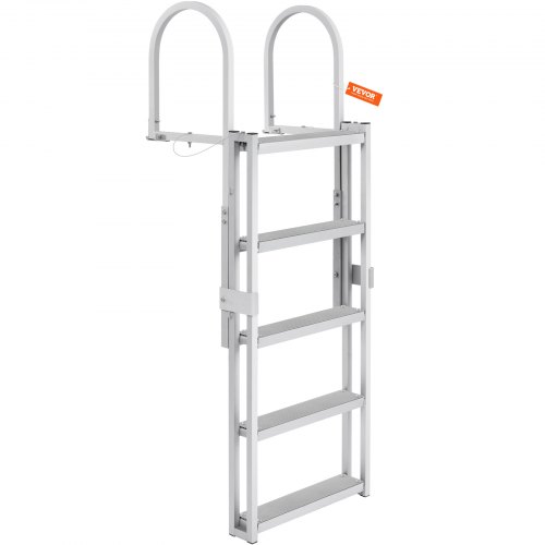VEVOR Dockladder 5 intrekbare treden, 159 kg laadvermogen, aluminium pontonbootladder met 1700-2005 mm verstelbare hoogte, 10 cm brede rubberen mat voor het aan boord gaan van schepen/meer/zwembad/marine